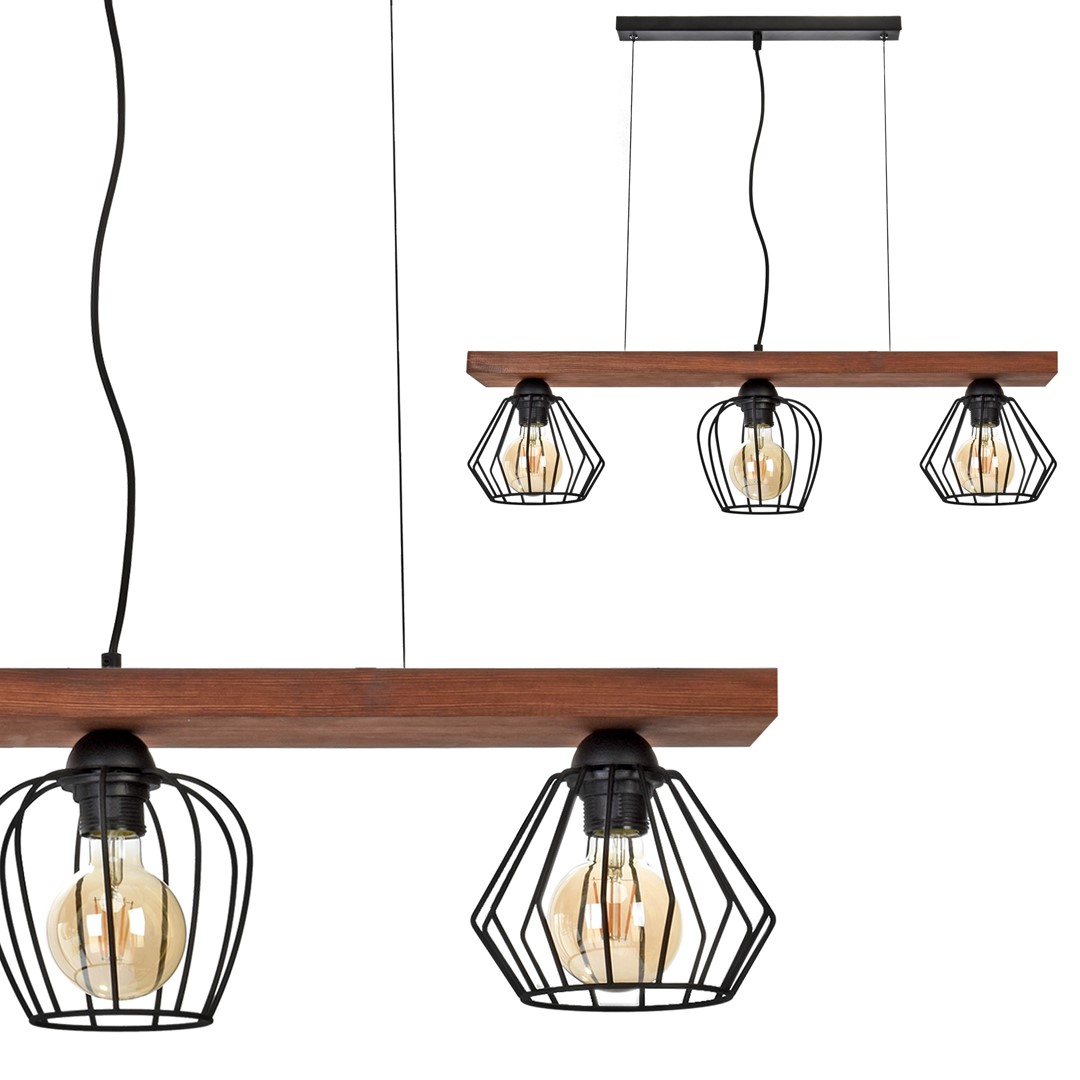 Lampa wisząca OZZY BLACK / WOOD 3xE27 60W