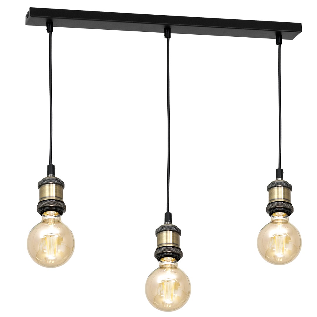 Lampa wisząca EDISON CZARNY/MOSIĄDZ 3xE27